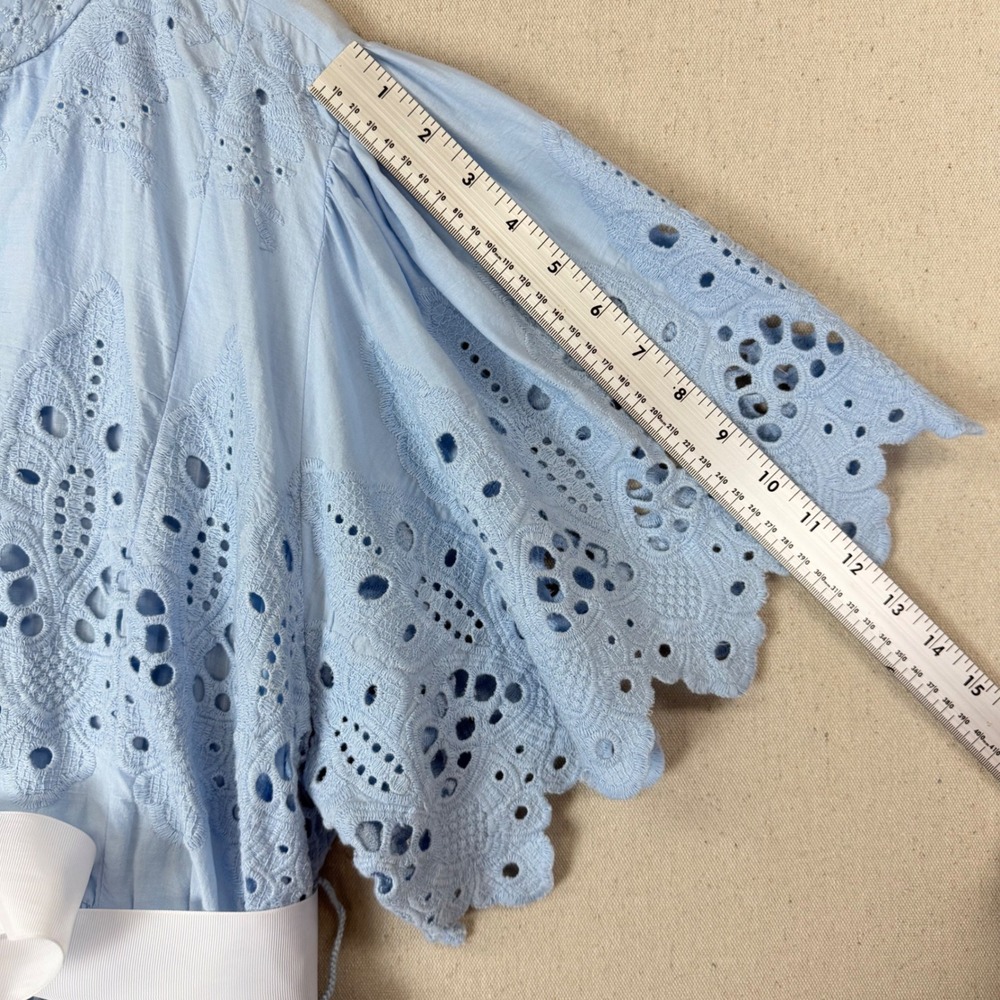 Gretchen Scott La Di Da Blue Eyelet Cotton Midi Dress Diva Pockets L Feminine - Picture 15 of 16